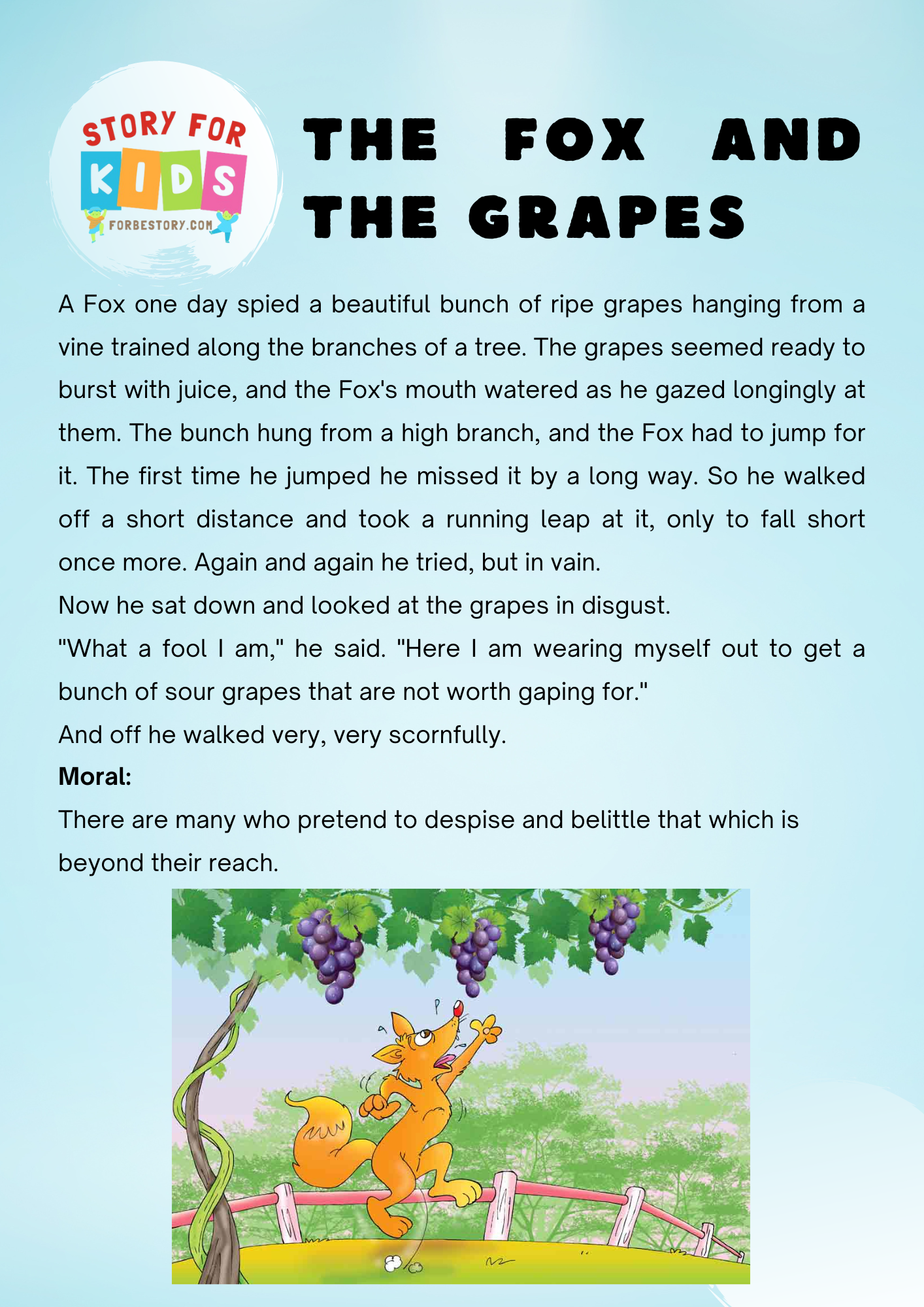 The Fox and the Grapes forbestory.com - story for kids - moral story