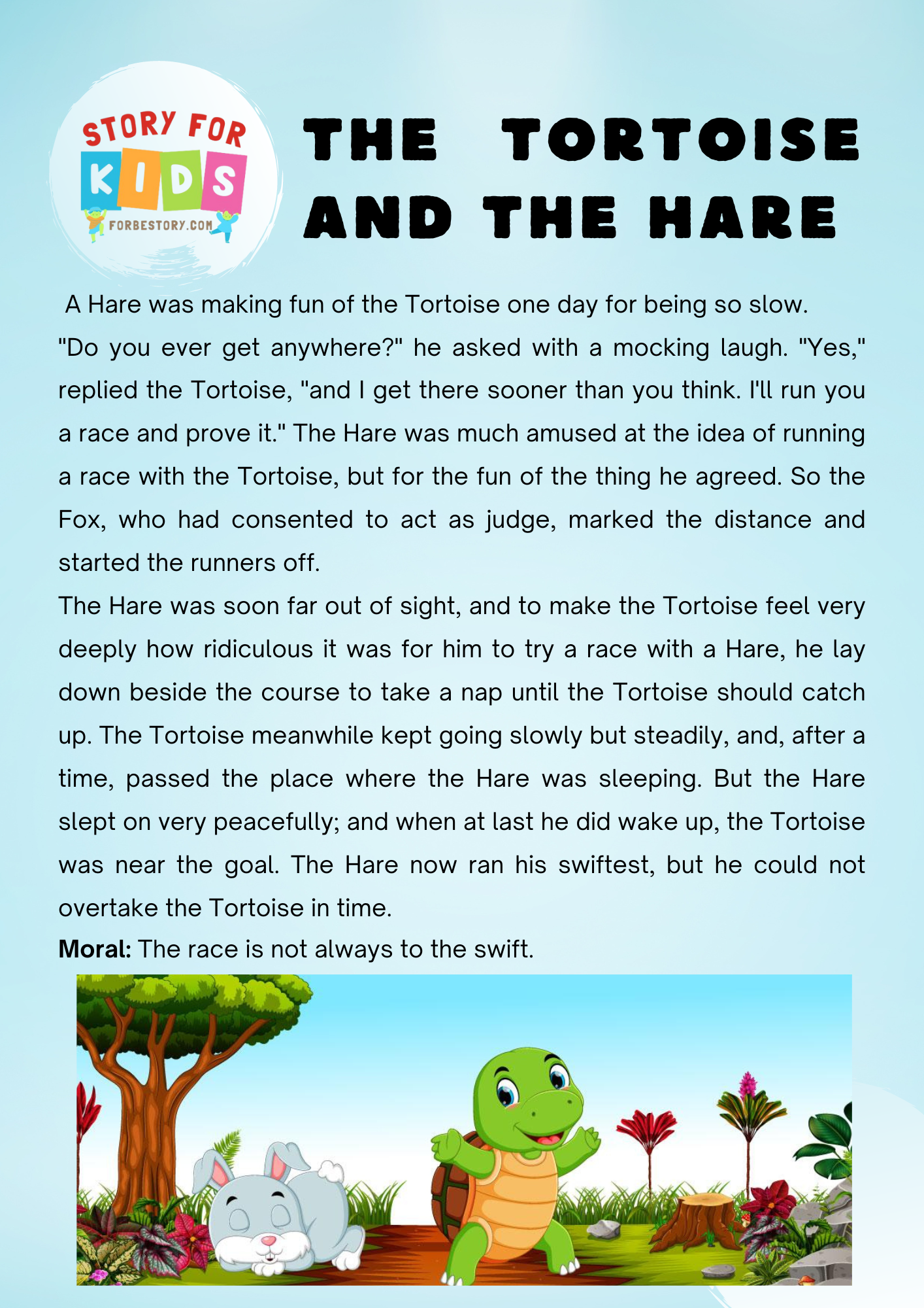 The Tortoise and the Hare - forbestory.com - story for kids - moral story