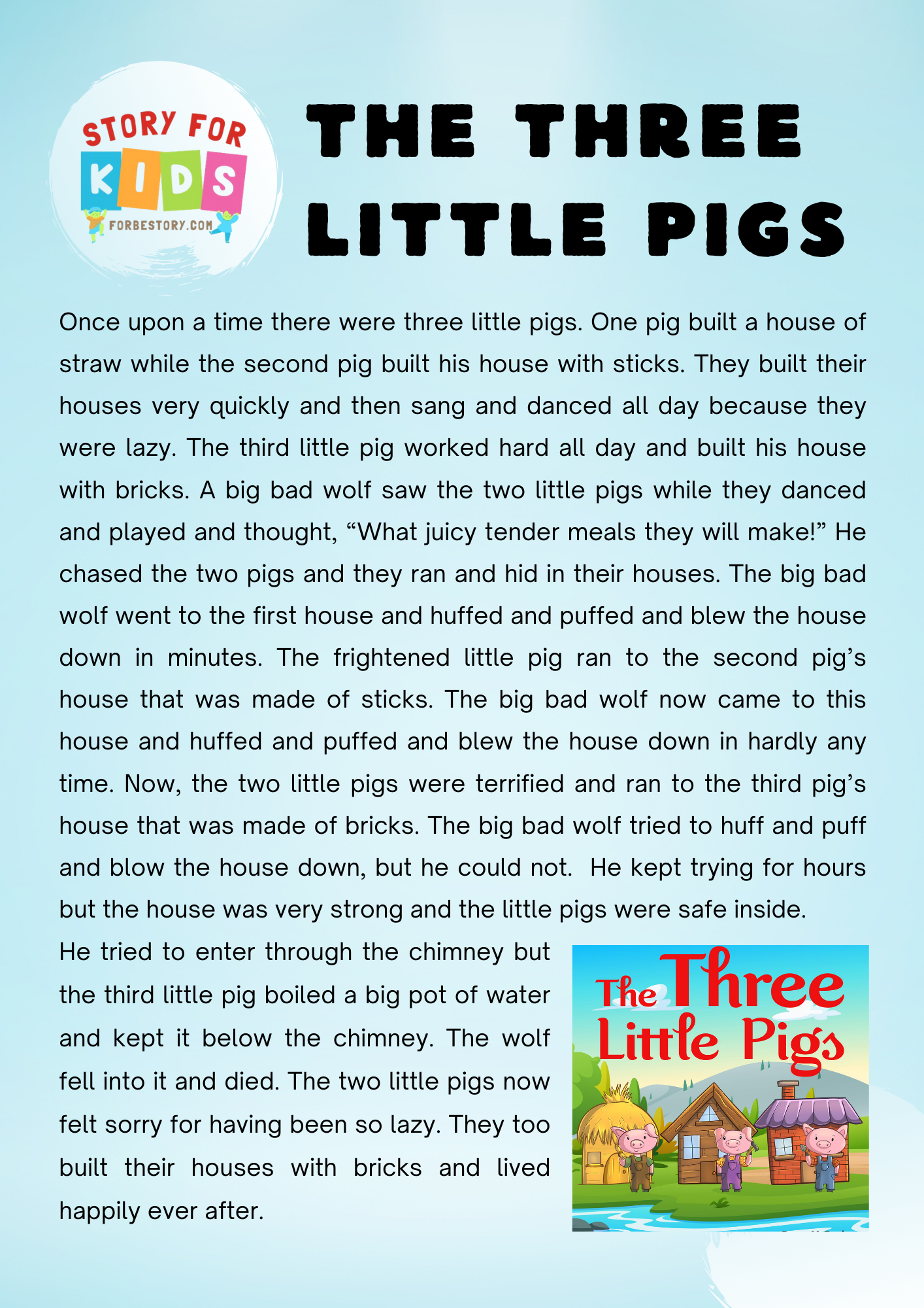 Three little pigs - SHORT STORY - fairytale - forbestory.com - story for kids