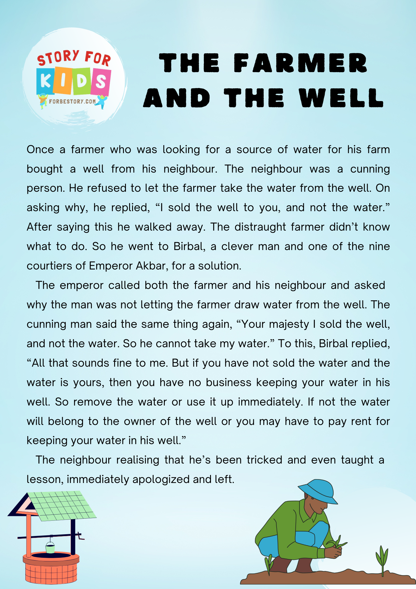 The Farmer And The Well -forbestory.com - story for kids