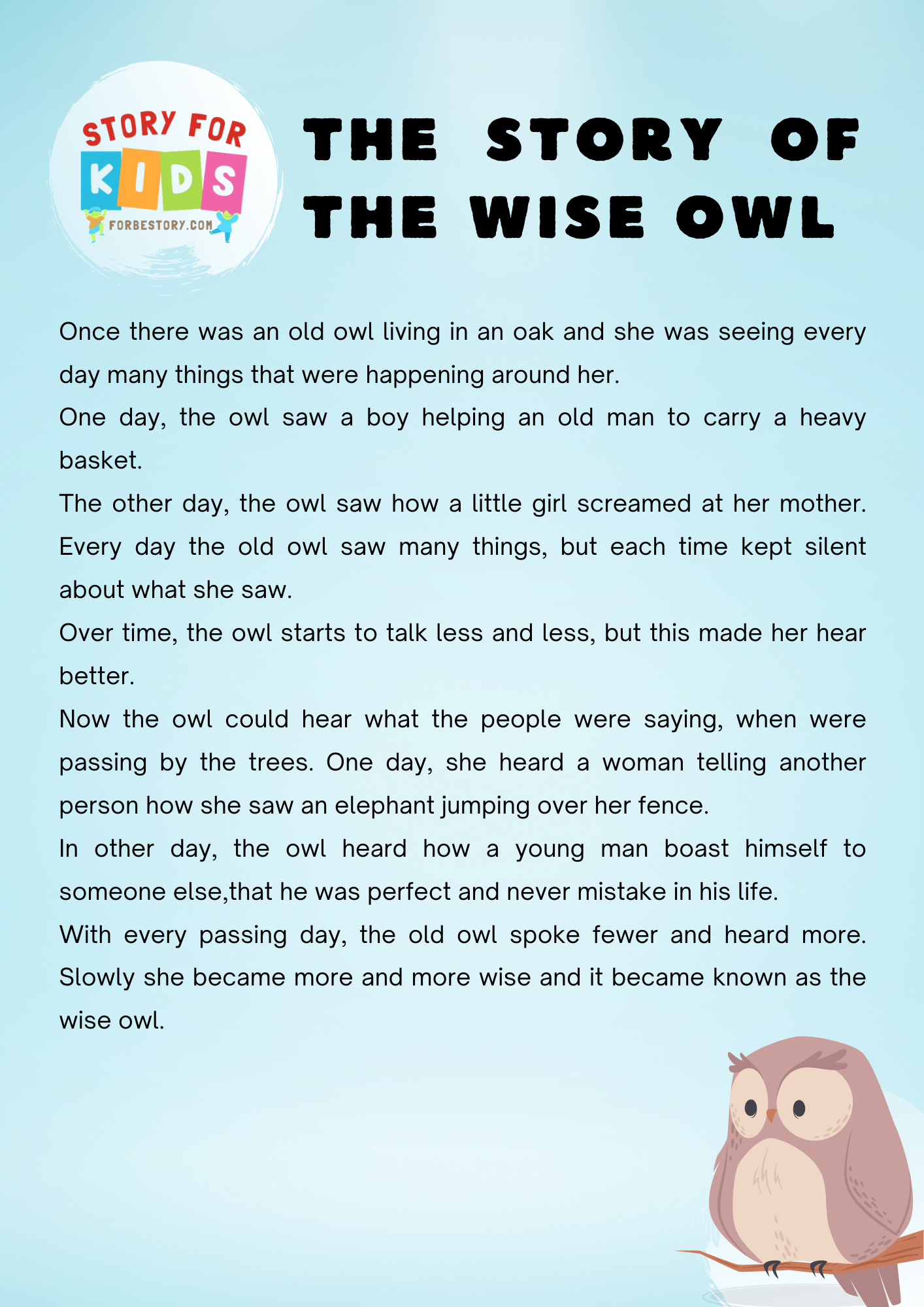 The Story Of The Wise Owl - forbestory.com - story for kids - moral story